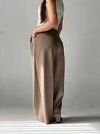 Wide-Leg Summer Melton Pants-Cafe