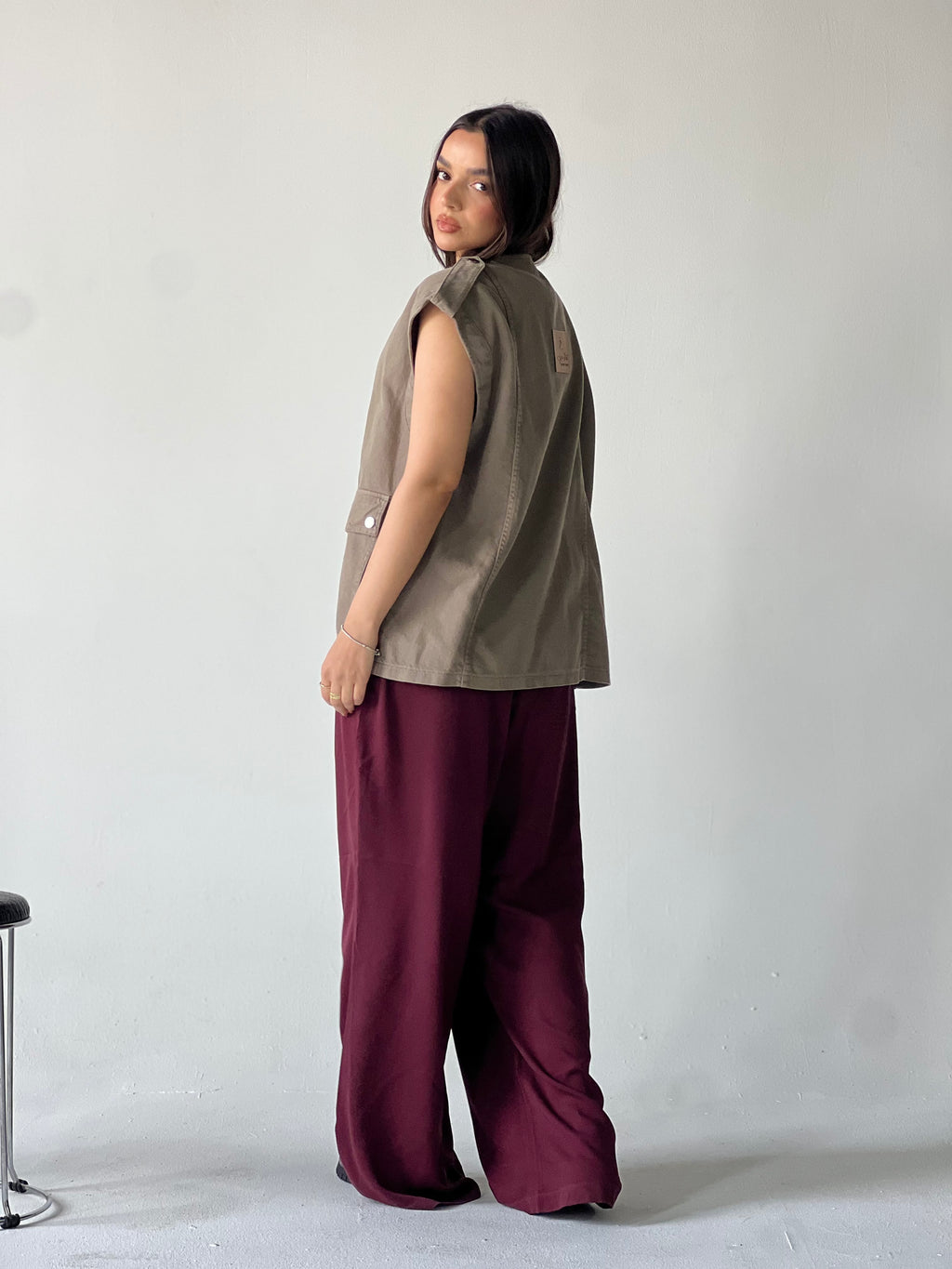Oversized Long Cargo Vest –Olive