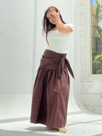 Side Tie Maxi Skirt-Brown