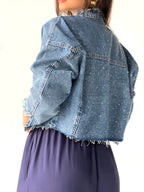 Denim Spark Cropped Jacket-Dark blue