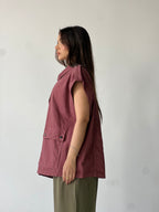 Oversized Long Cargo Vest – Burgundy