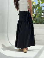 Side Tie Maxi Skirt-Black
