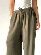 Summer Linen Elastic Waist Pants –Olive