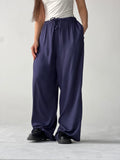 Summer Linen Elastic Waist Pants –Blue