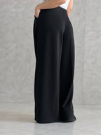 Wide-Leg Summer Melton Pants-Black