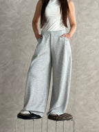 Wide-Leg Summer Melton Pants-Grey