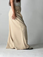 Wide-Leg Summer Melton Pants-Beige