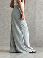 Wide-Leg Summer Melton Pants-Grey
