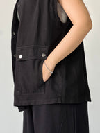 Oversized Long Cargo Vest –Black