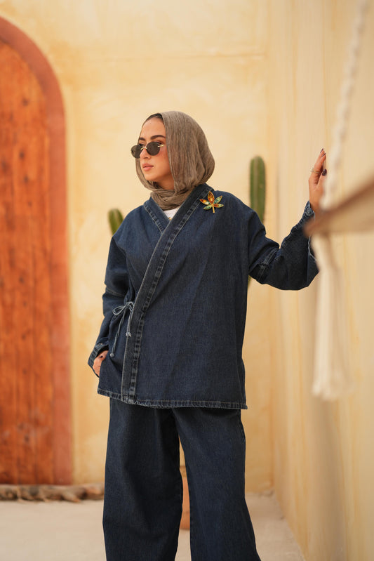 Criss Cross Essential Denim Jacket Only-Dark blue