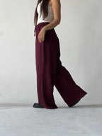 Summer Linen Elastic Waist Pants – Maroon