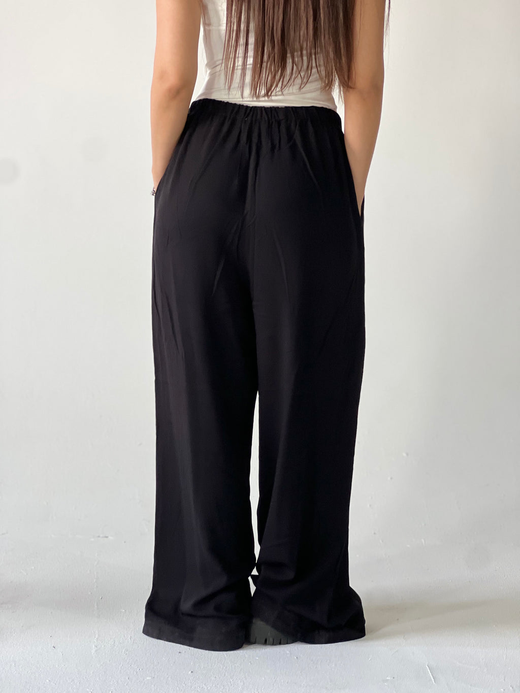Summer Linen Elastic Waist Pants – Black