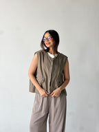 Oversized Cargo Zip Vest –Olive