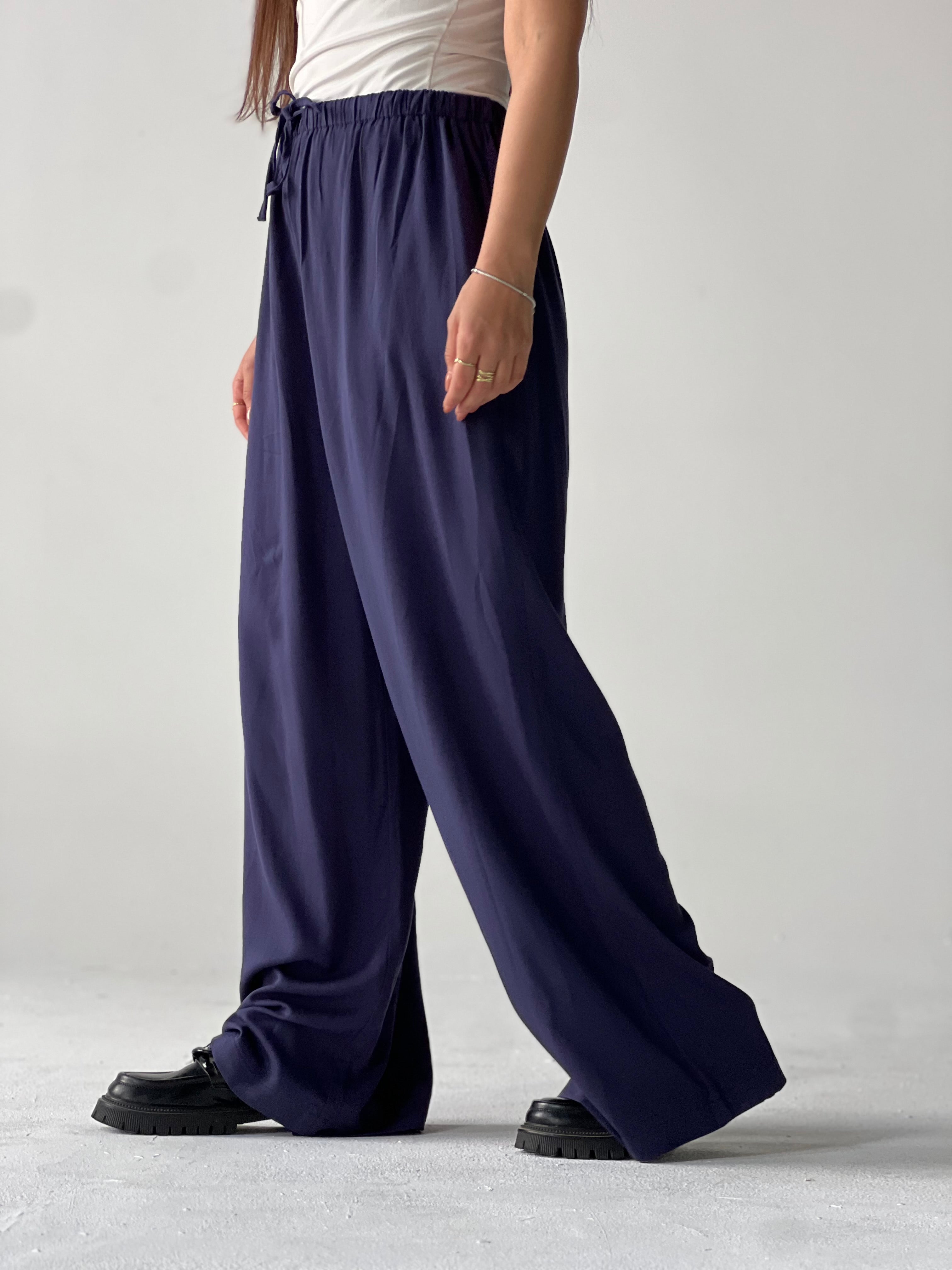 Summer Linen Elastic Waist Pants –Blue