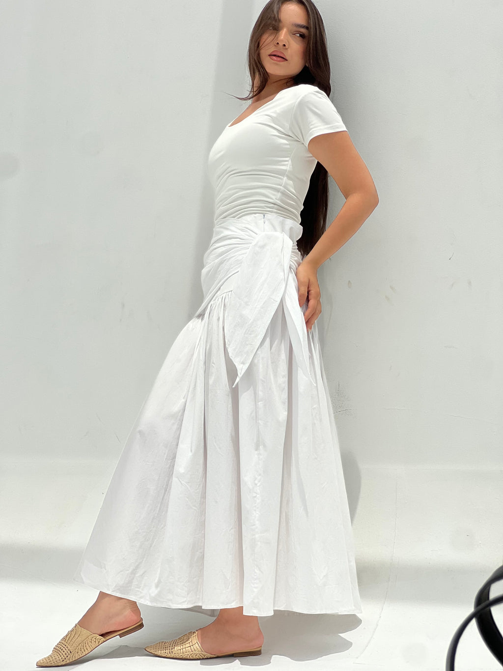 Side Tie Maxi Skirt-White
