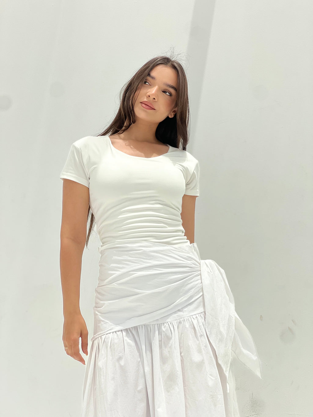 Side Tie Maxi Skirt-White