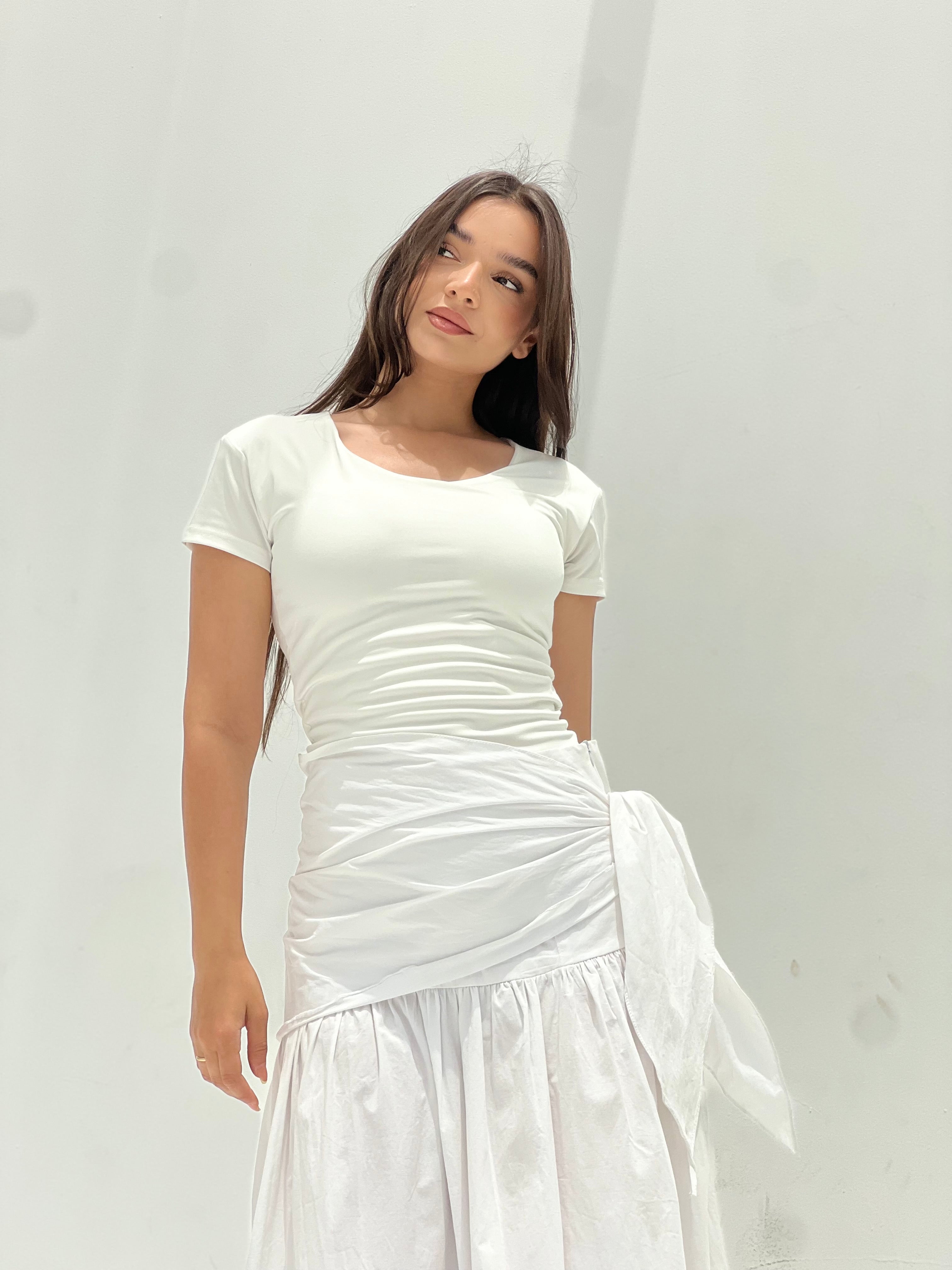 Side Tie Maxi Skirt-White
