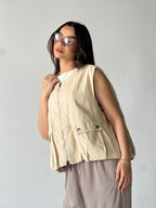 Oversized Cargo Zip Vest –Beige