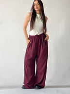 Summer Linen Elastic Waist Pants – Maroon