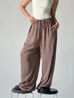 Summer Linen Elastic Waist Pants – Cafe