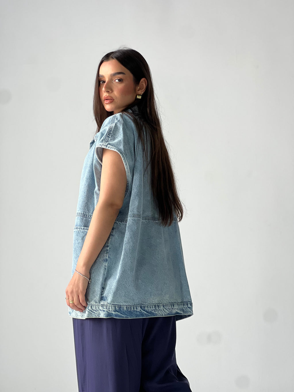 Oversized Long Denim Vest