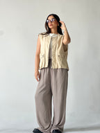 Oversized Cargo Zip Vest –Beige