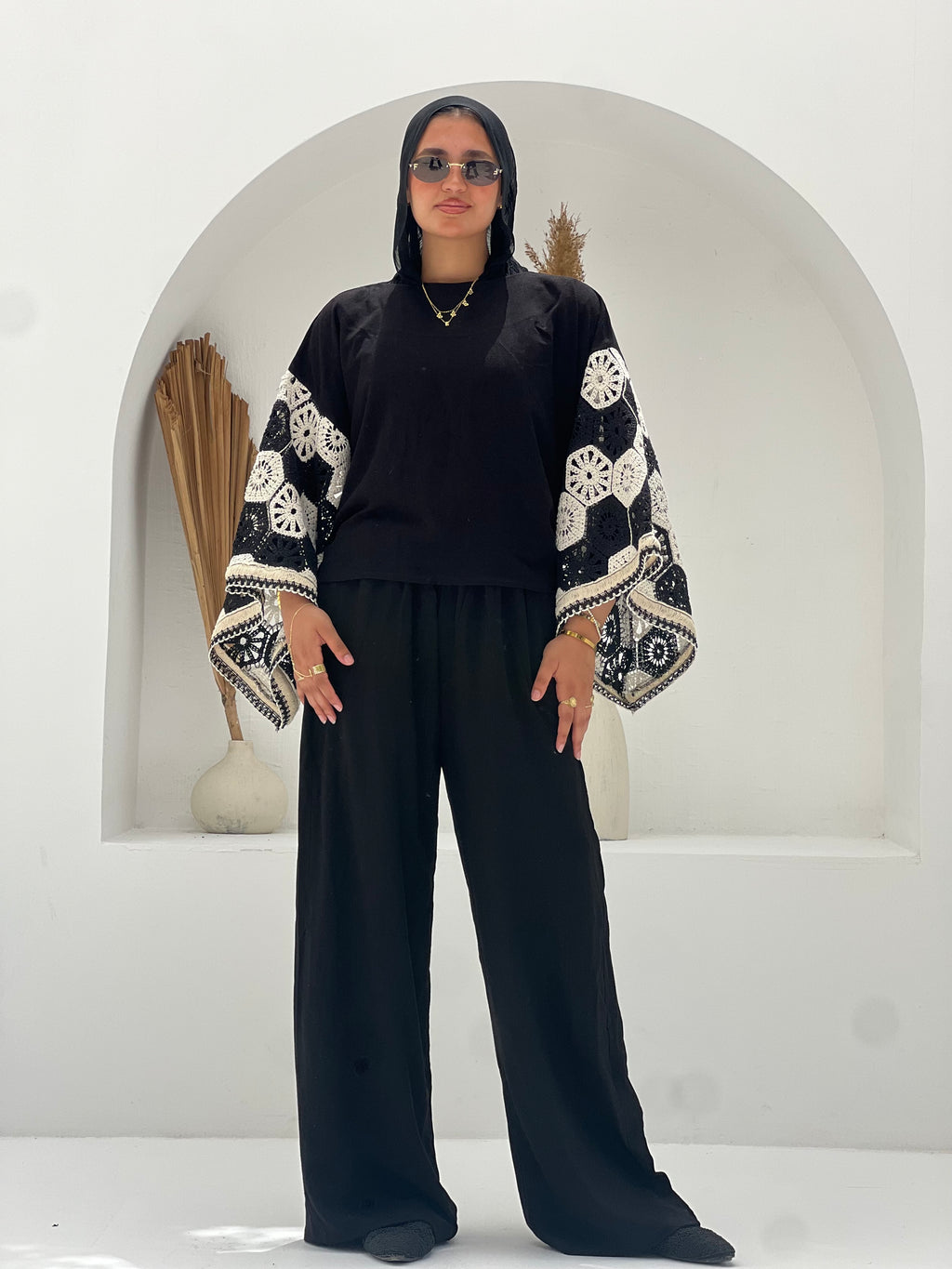 Moonlit Lace Set embroidered -Black