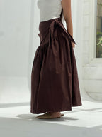 Side Tie Maxi Skirt-Brown