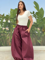 Oversized Balloon Pants-Maroon