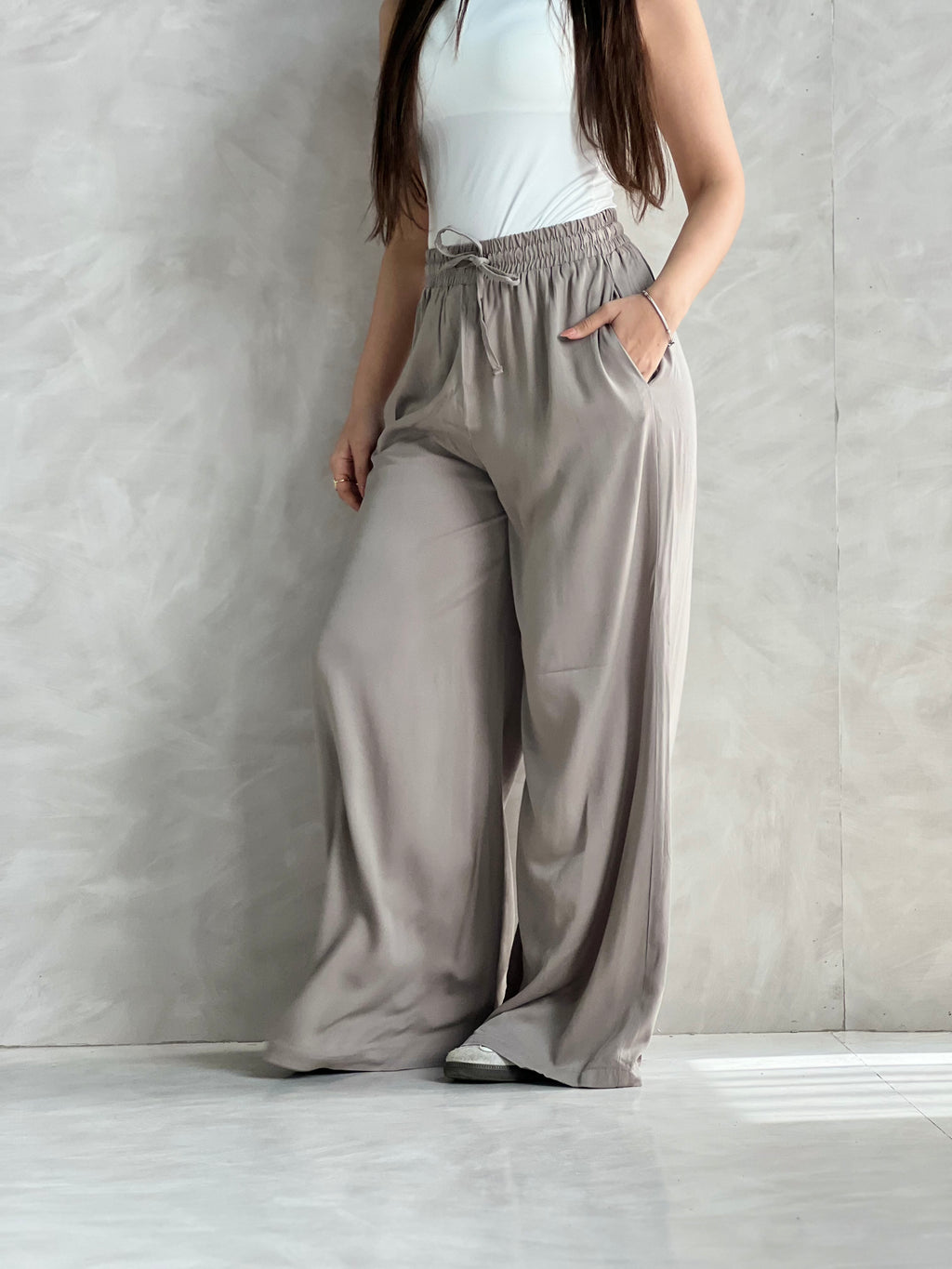 To-Go Summer Wide-Leg Linen Pants-Grey