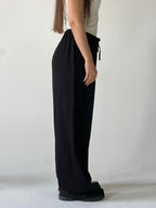 Summer Linen Elastic Waist Pants – Black