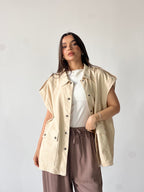 Oversized Long Cargo Vest –Biege