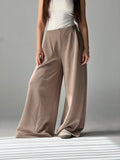 Wide-Leg Summer Melton Pants-Cafe