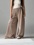 Wide-Leg Summer Melton Pants-Cafe