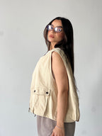 Oversized Cargo Zip Vest –Beige