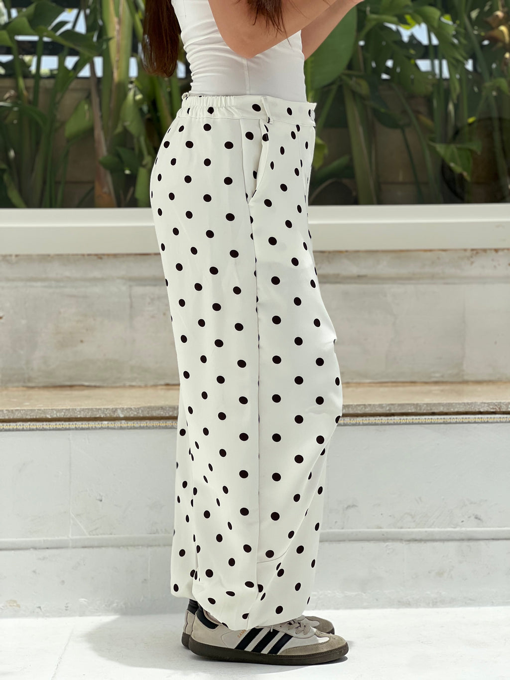 Polka Balloon Pants-White X Black