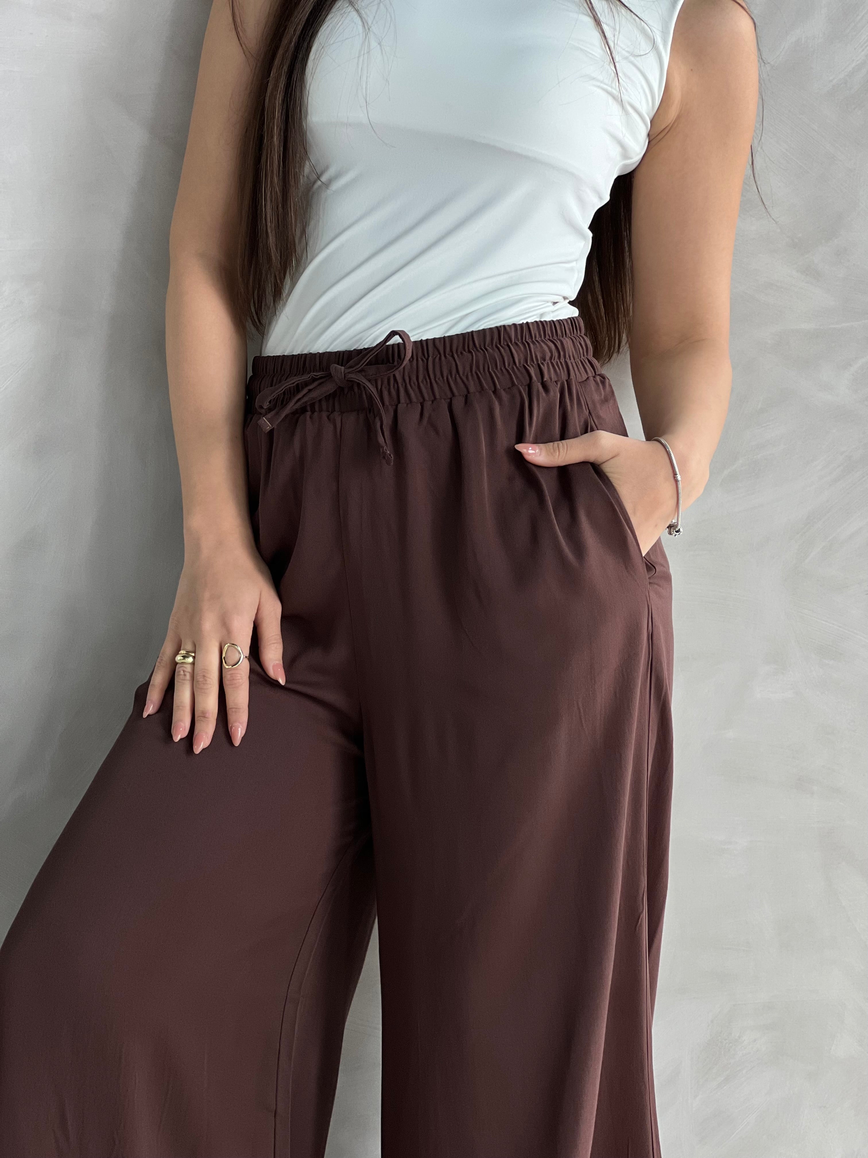 To-Go Summer Wide-Leg Linen Pants- Brown