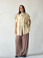 Oversized Long Cargo Vest –Biege