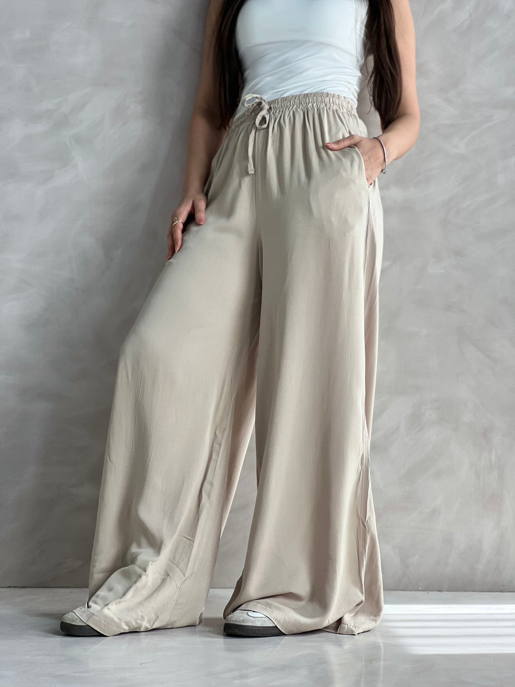 To-Go Summer Wide-Leg Linen Pants-Biege