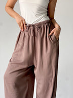 Summer Linen Elastic Waist Pants – Cafe