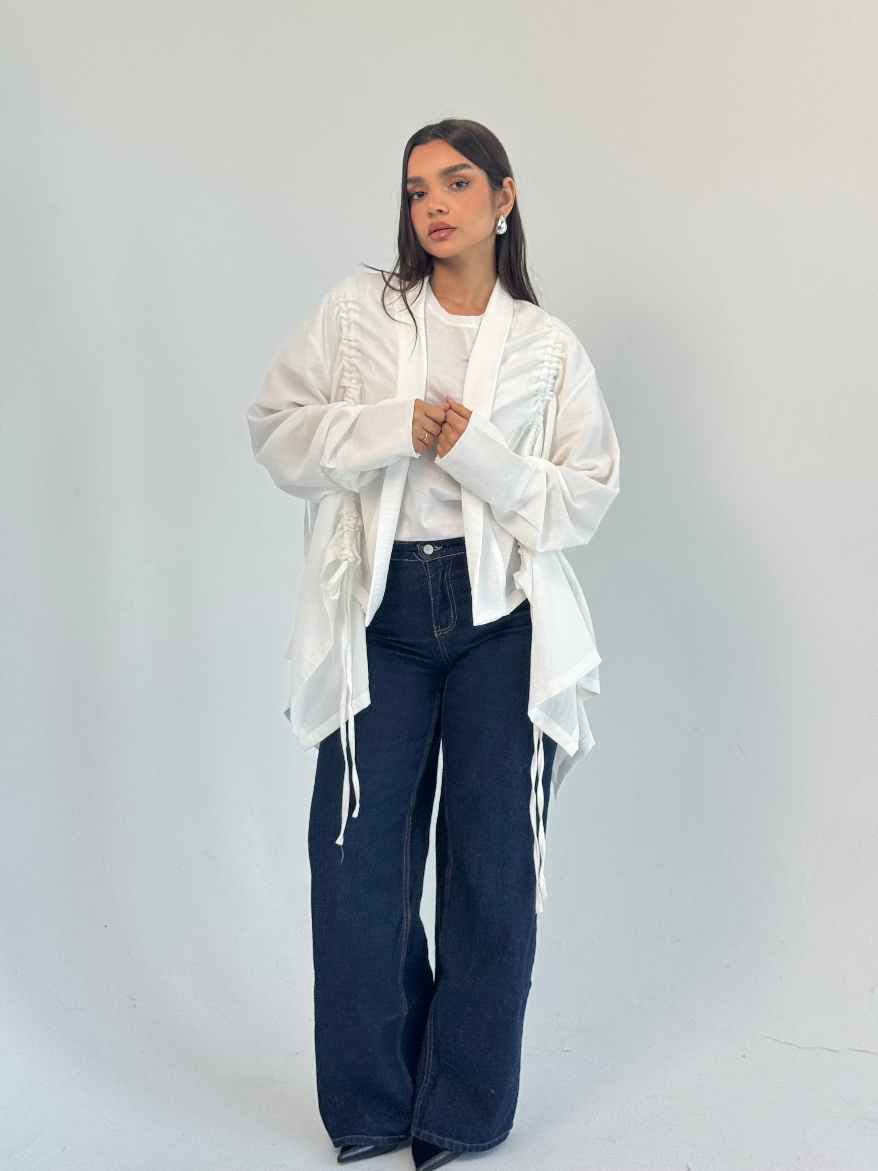 Fingers Linen Kimono- white