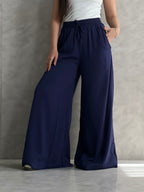 To-Go Summer Wide-Leg Linen Pants- Blue