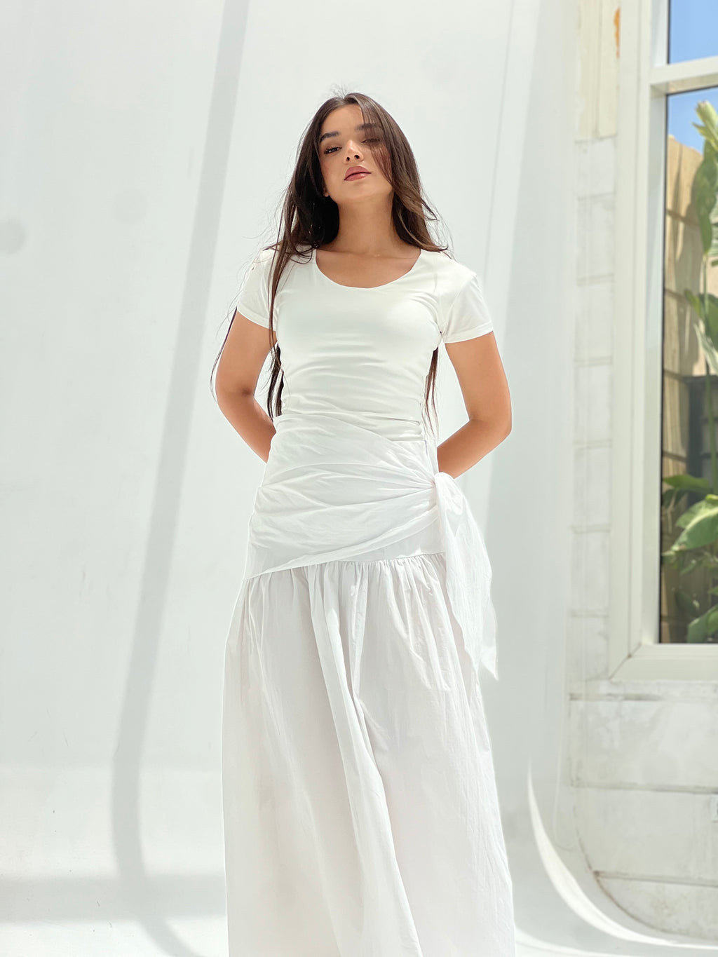 Side Tie Maxi Skirt-White