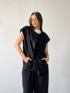 Oversized Long Cargo Vest –Black