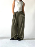 Summer Linen Elastic Waist Pants –Olive
