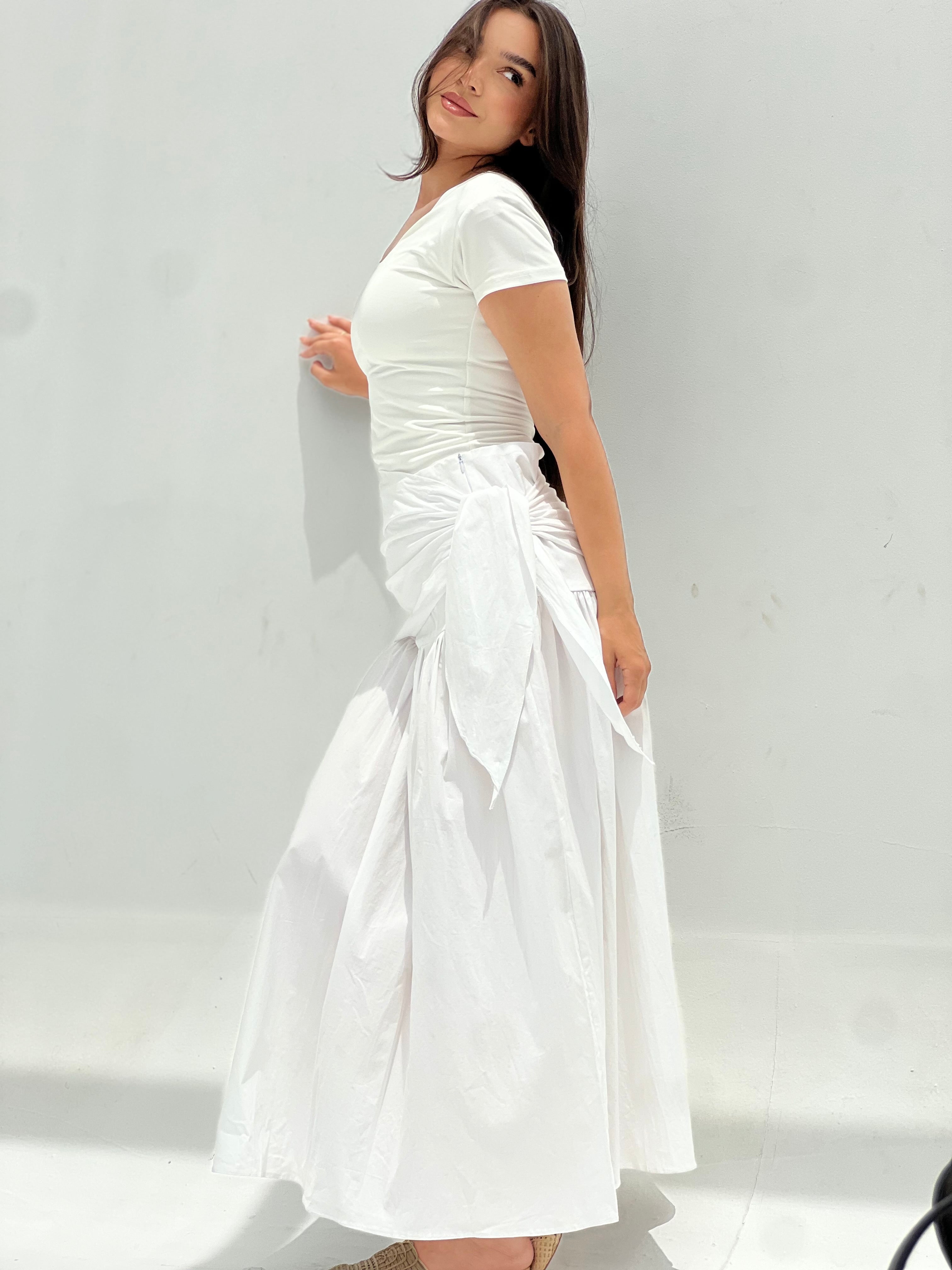 Side Tie Maxi Skirt-White