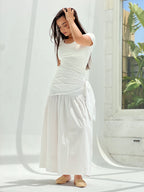 Side Tie Maxi Skirt-White