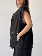 Oversized Long Cargo Vest –Black