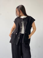 Oversized Long Cargo Vest –Black
