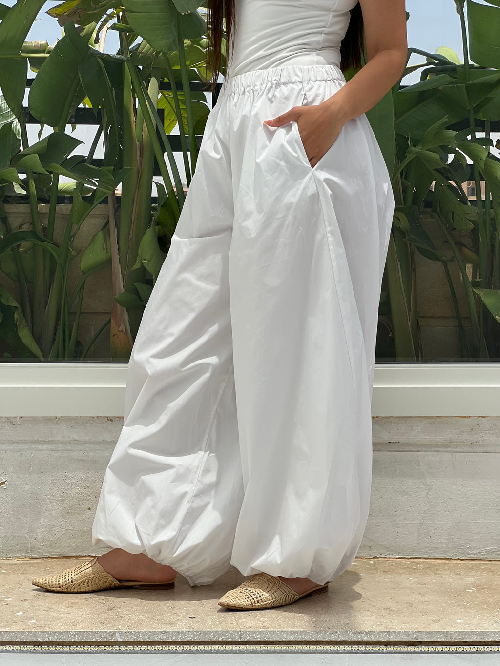 Oversized Balloon Pants-White